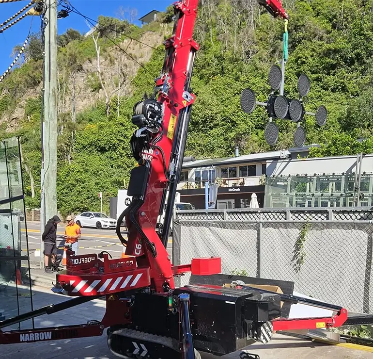 Narrowtech mini crane showing a 3-tonne lifting capacity setup for difficult access projects